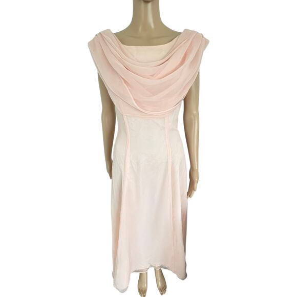 Vintage Coquette Cowl Neck Midi Dress Evening Wear Balletcore Romantic Soft Girl - Picture 2 of 7